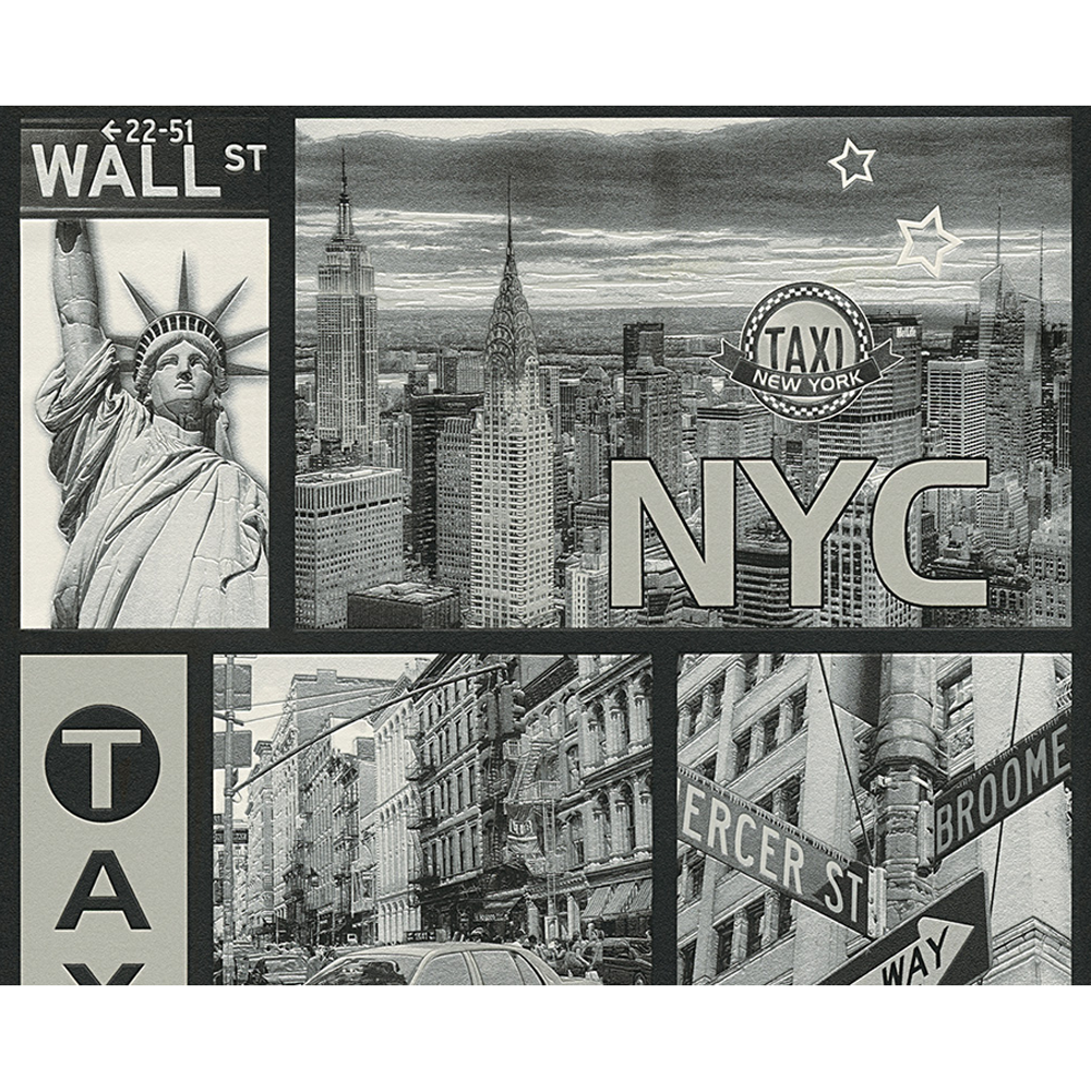 Papiertapete "Faro 4" New York metallic schwarz/weiß 10,05 x 0,53 m + product picture