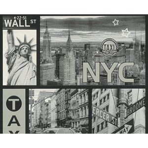 Papiertapete "Faro 4" New York metallic schwarz/weiß 10,05 x 0,53 m