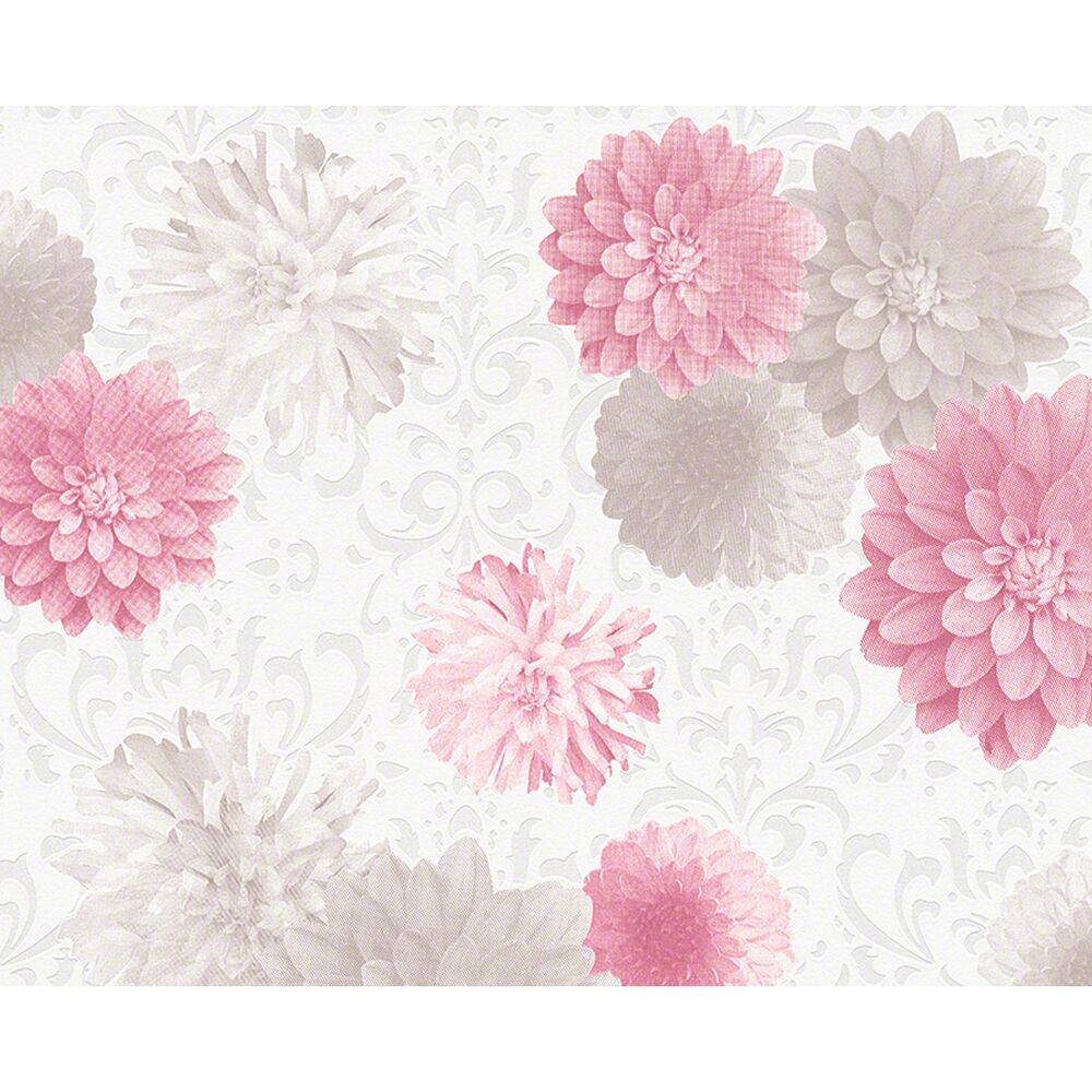 Rosa und graue Blumen auf weißem Hintergrund mit Muster