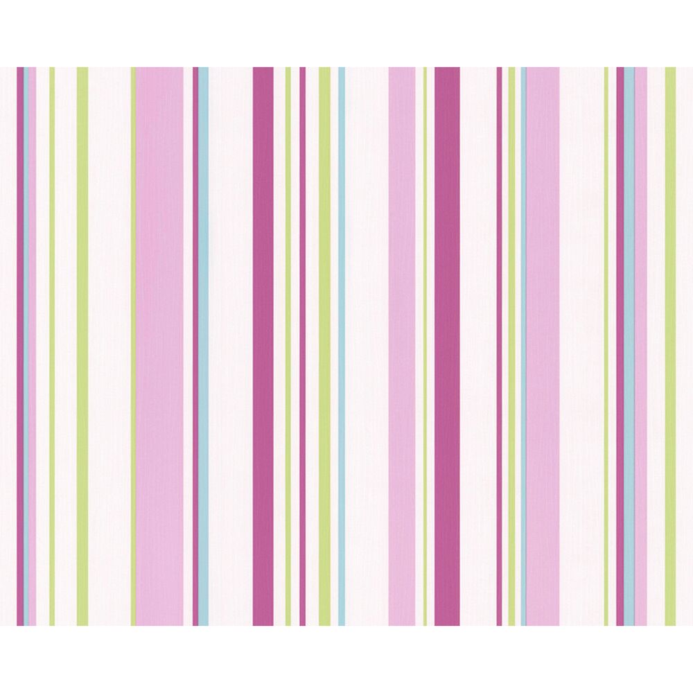 Rosa, grüne und violette Streifen auf weißem Hintergrund.