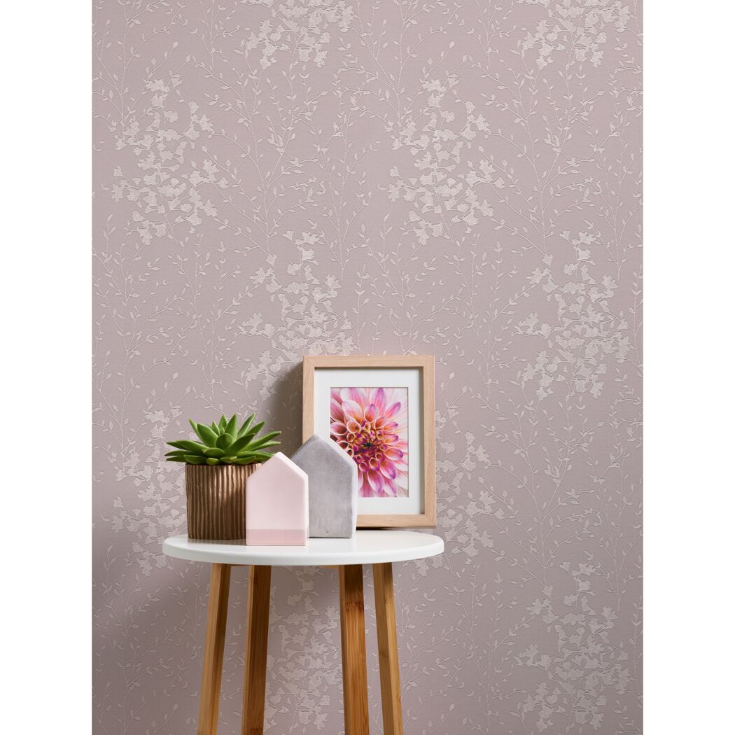 Vliestapete 'Designdschungel 2' Floral rosa  53 x 1005 cm