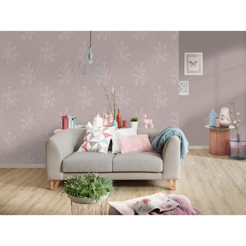 Vliestapete 'Designdschungel 2' Floral rosa  53 x 1005 cm