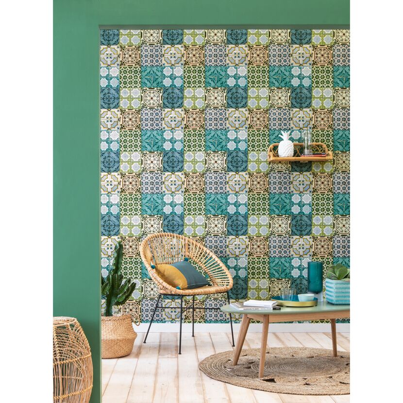 Vliestapete 'Authentic Walls 2' Fliesenoptik blau 0,53 x 10,05 m