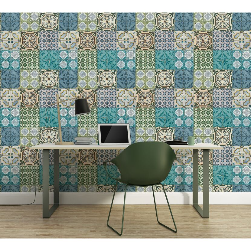 Vliestapete 'Authentic Walls 2' Fliesenoptik blau 0,53 x 10,05 m