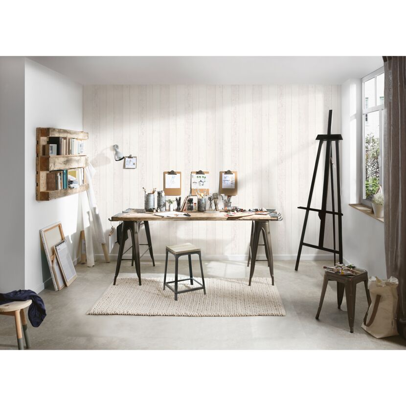 Vliestapete 'Elements' Holzoptik weiß 0,53 x 10,05 m