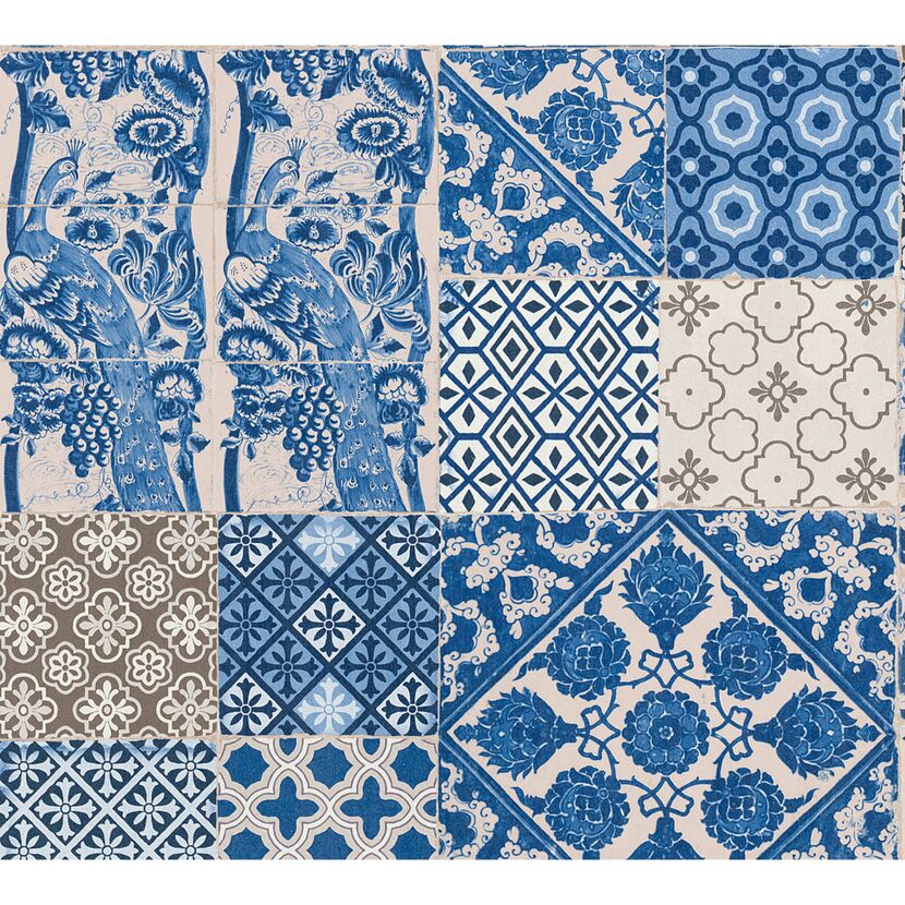 Vliestapete Metropolitan Stories 'Anke & Daan' Amsterdam, Delfter Fliese blau-beige 0,53 x 10,05 m