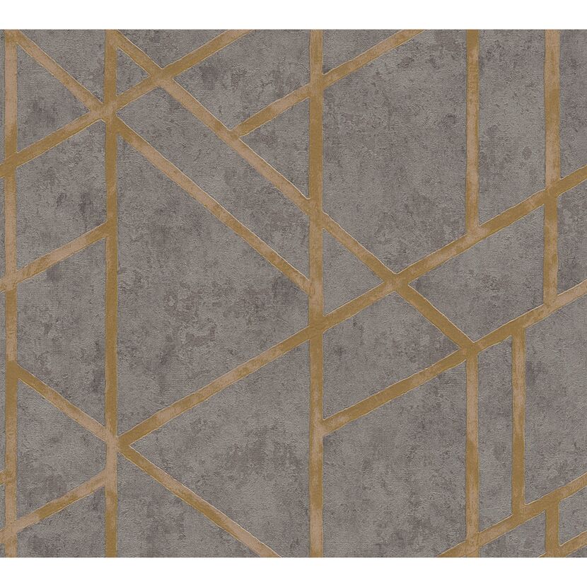 Vliestapete Metropolitan Stories 'Francesca' Milano, Geometrie graugrün-gold 0,53 x 10,05 m