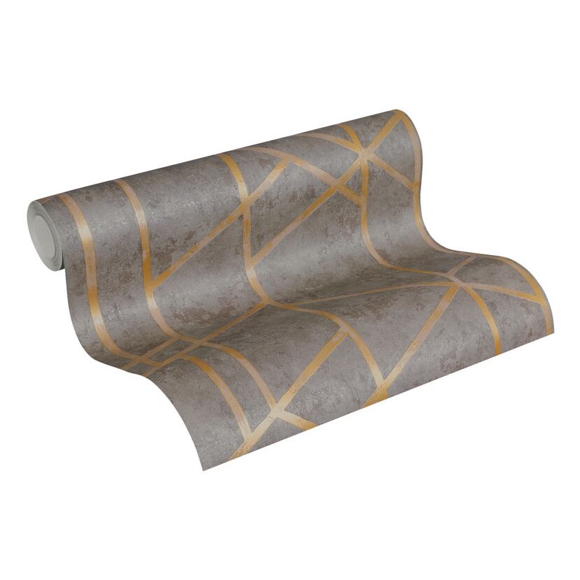 Vliestapete Metropolitan Stories 'Francesca' Milano, Geometrie graugrün-gold 0,53 x 10,05 m