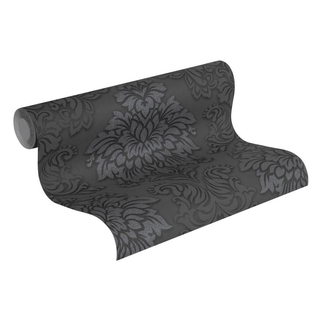 Vliestapete Metropolitan Stories 'Lizzy' London, Damask schwarz-silber 0,53 x 10,05 m