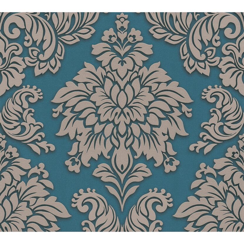 Vliestapete Metropolitan Stories 'Lizzy' London, Damask topasblau-taupe 0,53 x 10,05 m