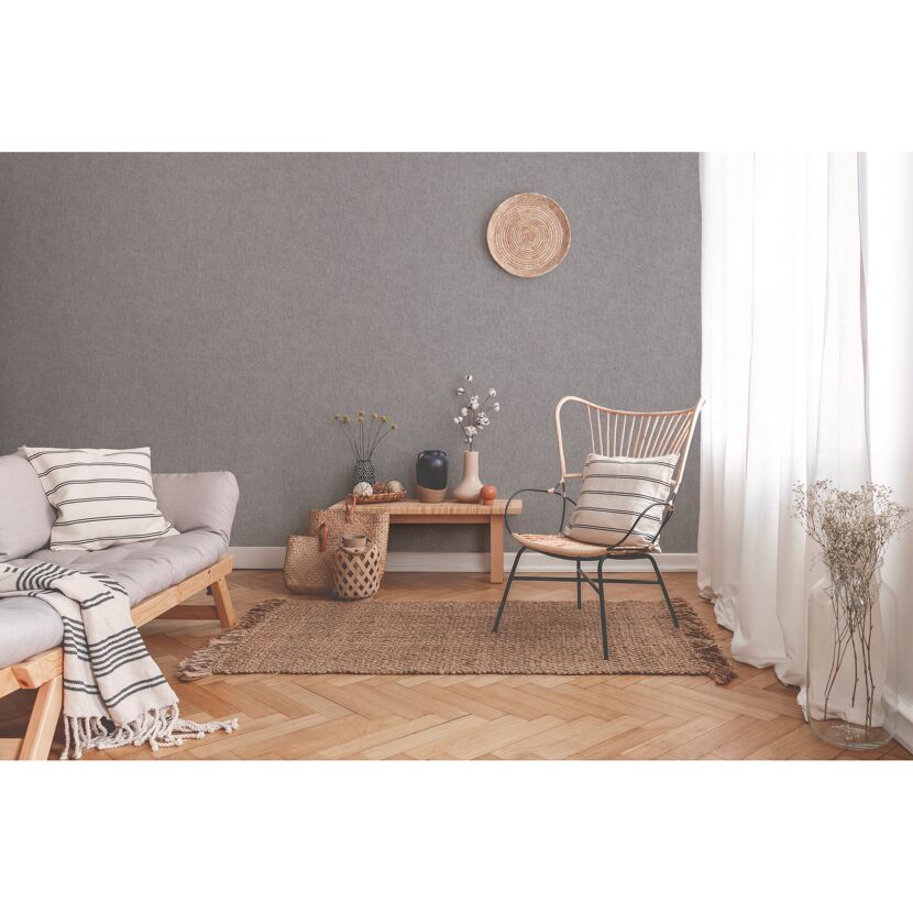 Wohnzimmer mit Vliestapete in Taube