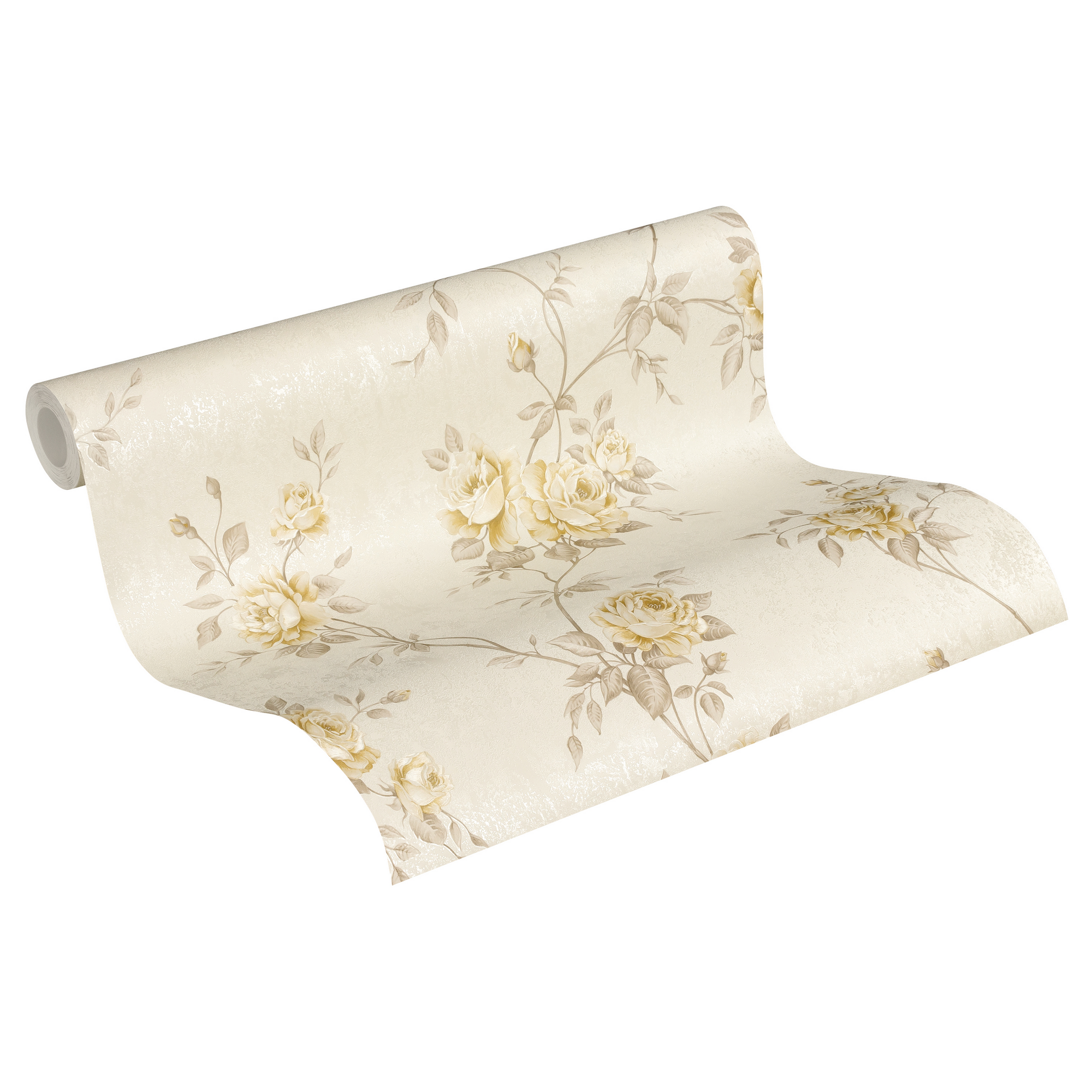 Cremefarbene Tapete mit gelben Rosenmuster