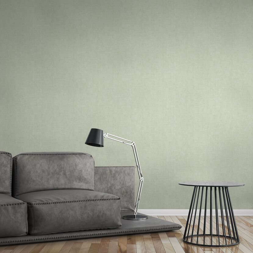 Sofa, Lampe und Tisch auf hellgrünem Hintergrund