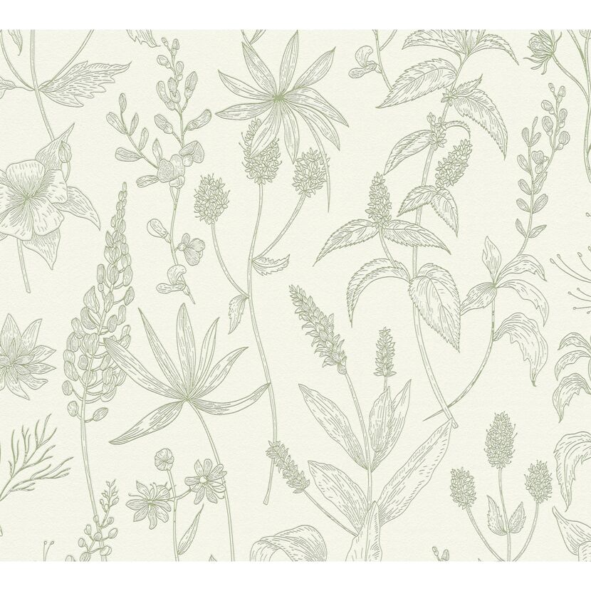 Grünes Blumenmuster auf beigem Hintergrund
