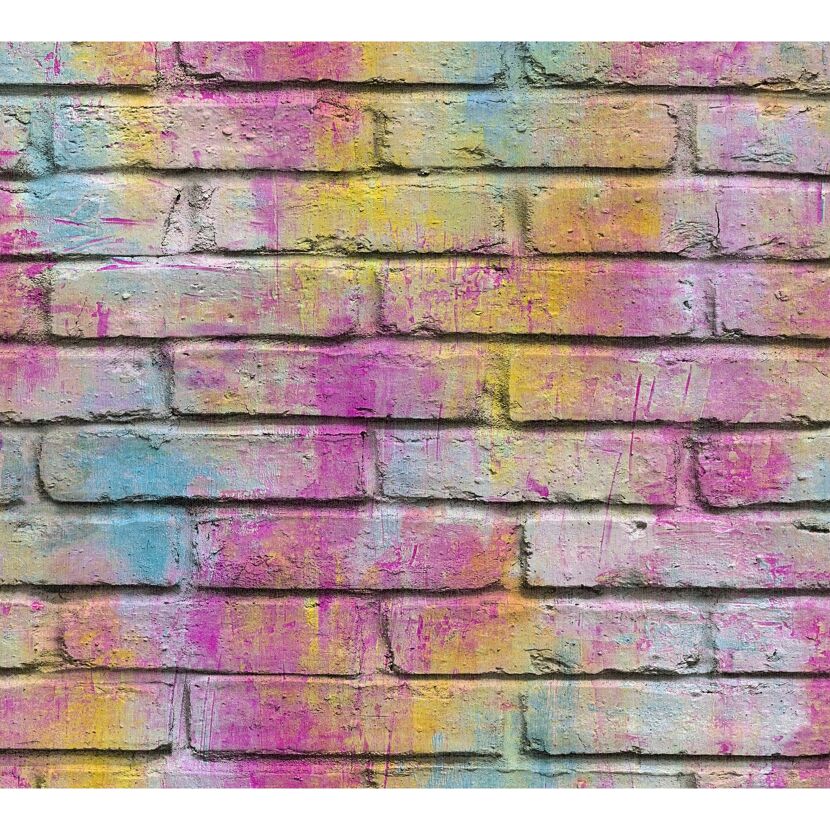Bunt besprühte Ziegelmauer
