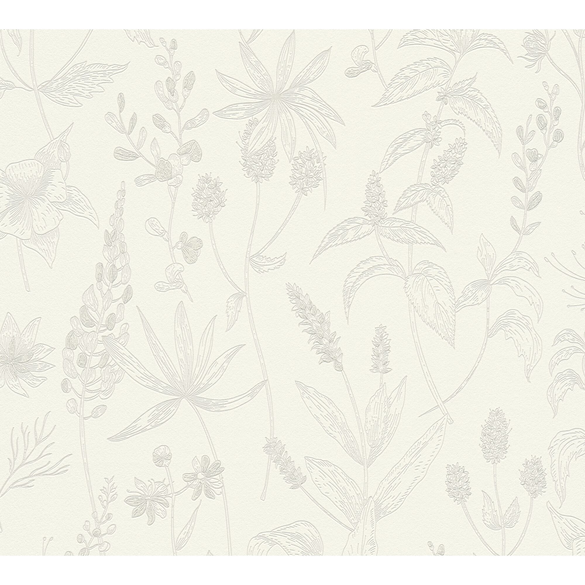 Hellgraues Blätter- und Blütenmuster auf beigem Hintergrund