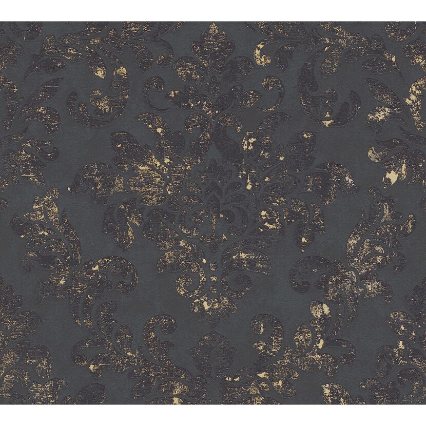 Schwarze Tapete mit goldenen Ornamenten