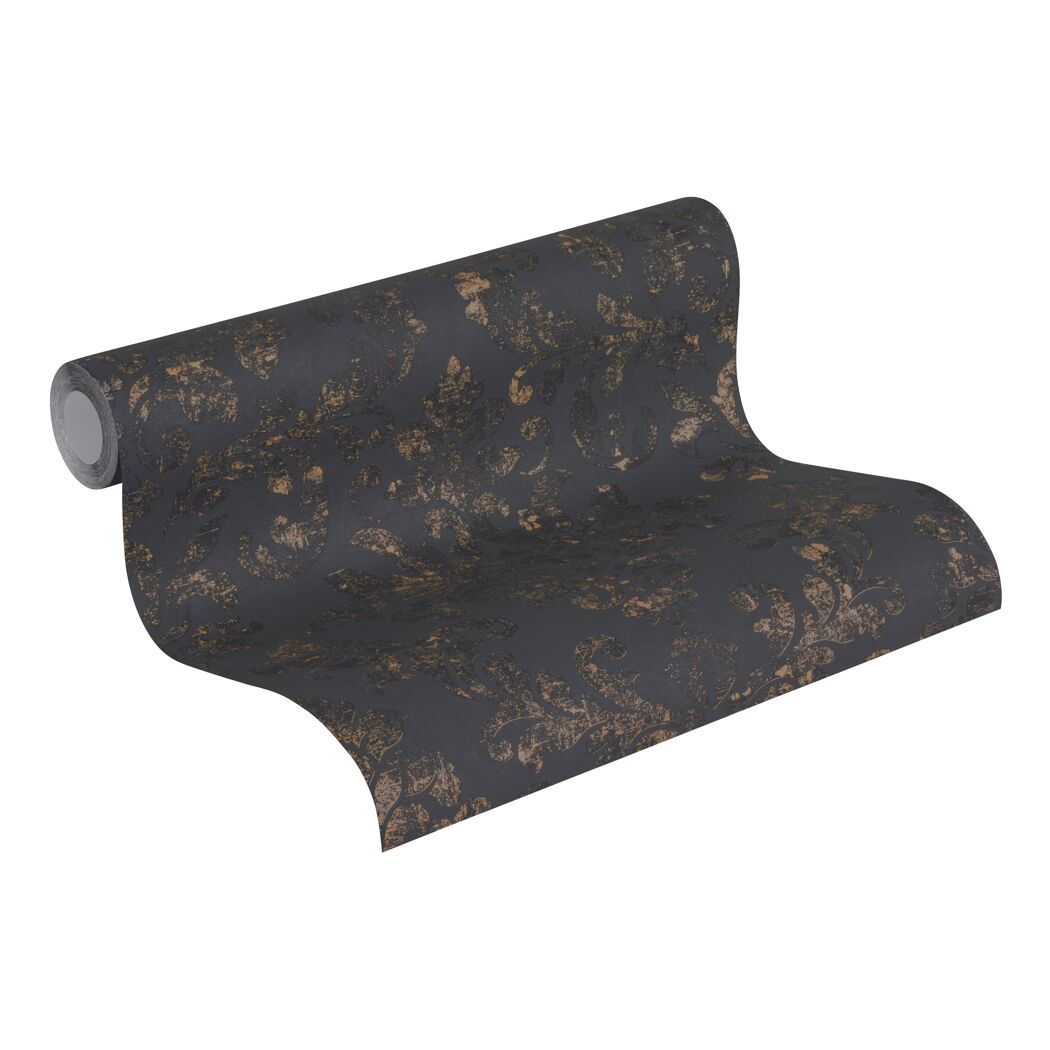 Rolle Vliestapete Ornamentschwarz Metallic