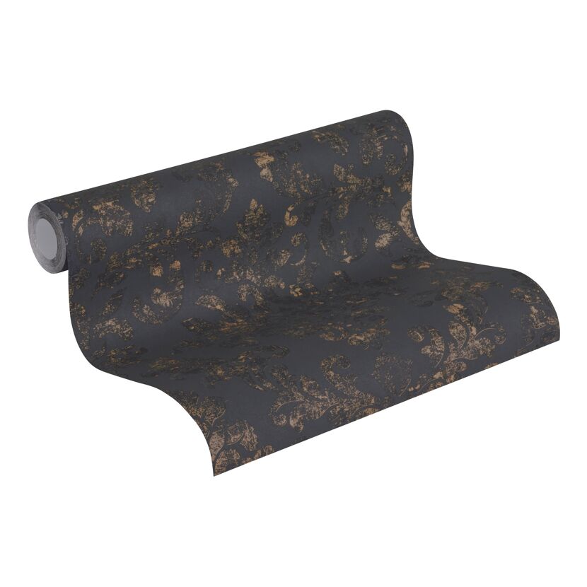 Rolle Vliestapete Ornamentschwarz Metallic