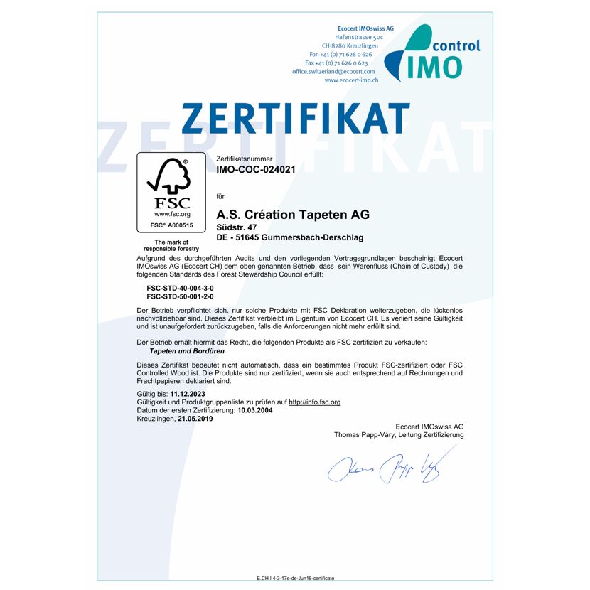 FSC-Zertifikat für A.S. Création Tapeten AG