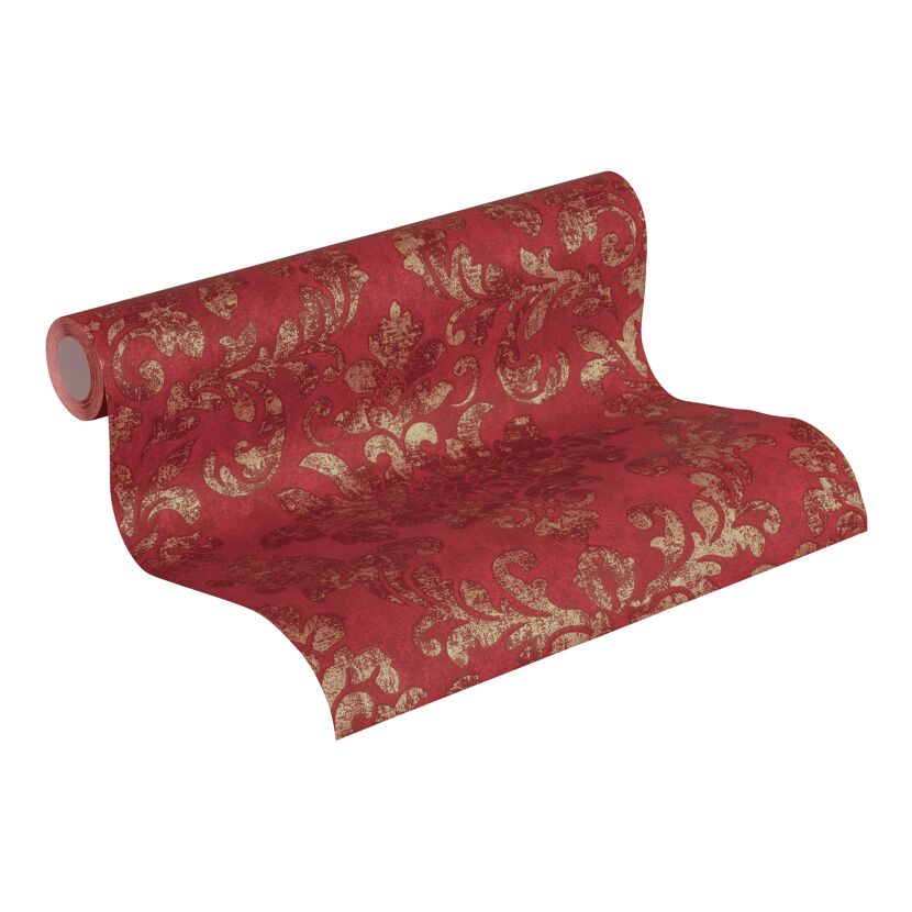 Rolle rote Vliestapete mit goldenen Ornamenten