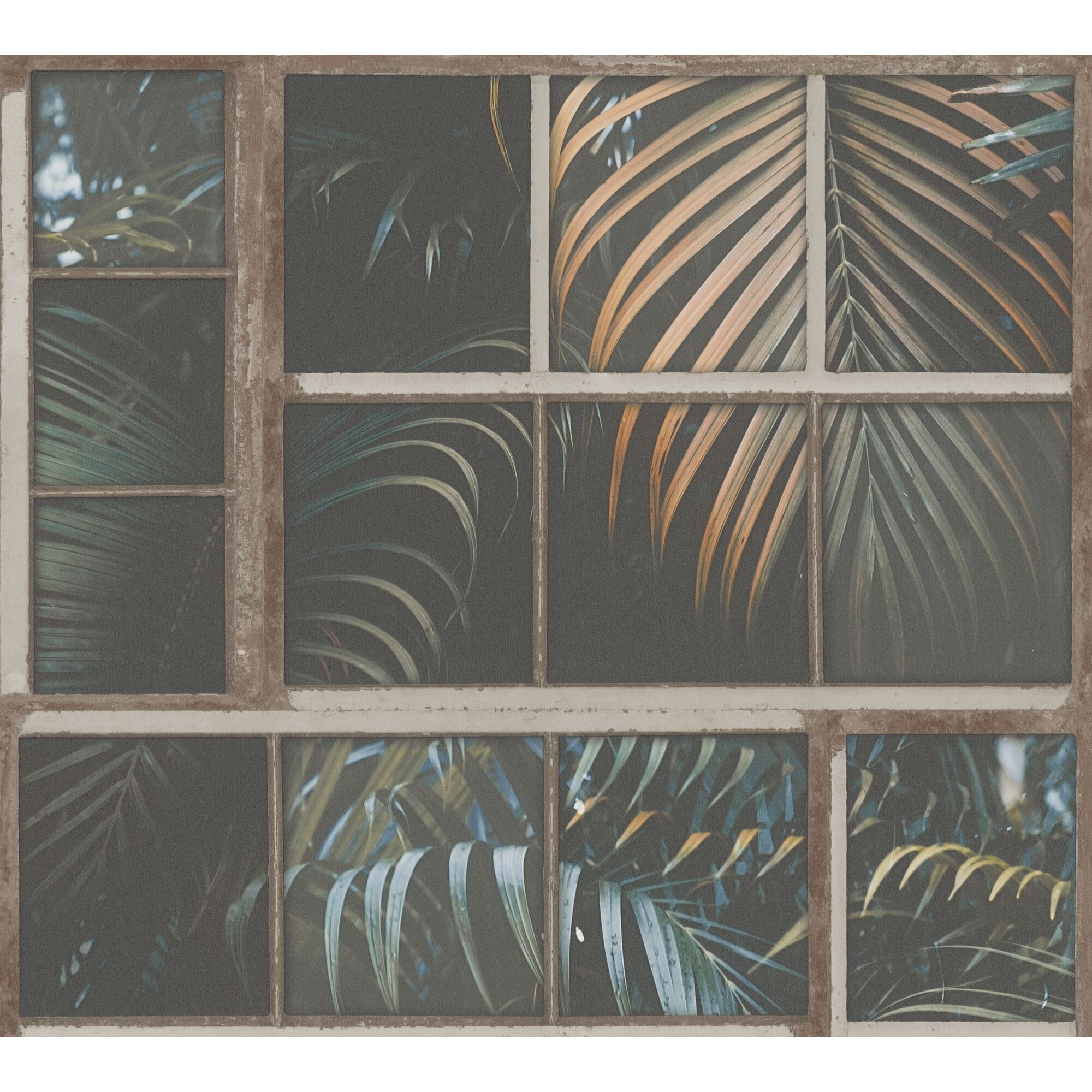 Fensterrahmen mit grünem Farn