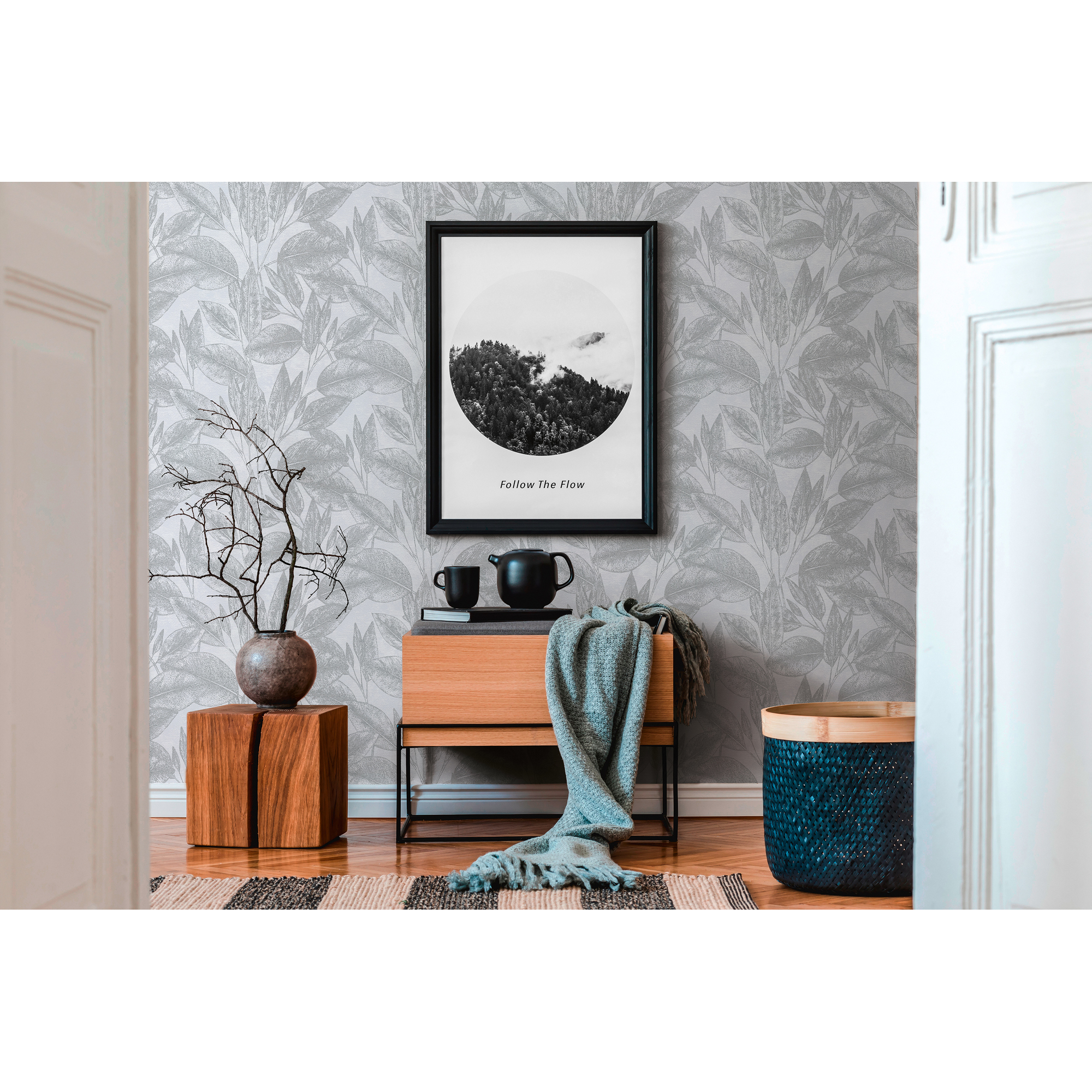 Vliestapete 'Attractive' Blätter silberfarben 53 x 1005 cm + product picture