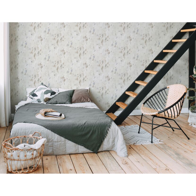 Schlafzimmer mit Vliestapete Mesto II in Uni Gruen