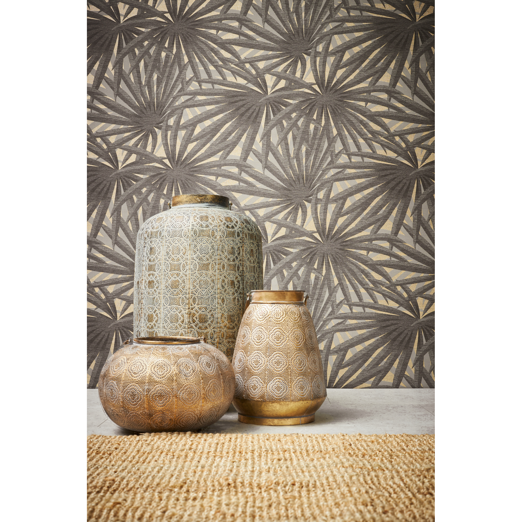 Vliestapete 'Metropolitan Stories 2' Palme grau 0,53 x 10,05 m