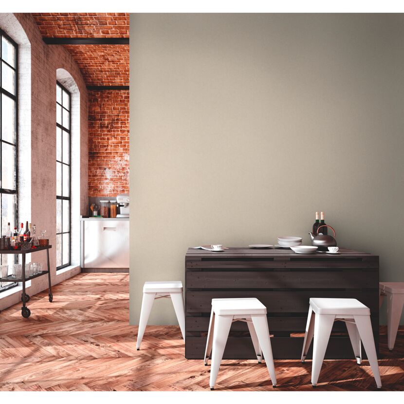Einrichtungsidee: Loftküche mit Vliestapete MESTO II in Beige