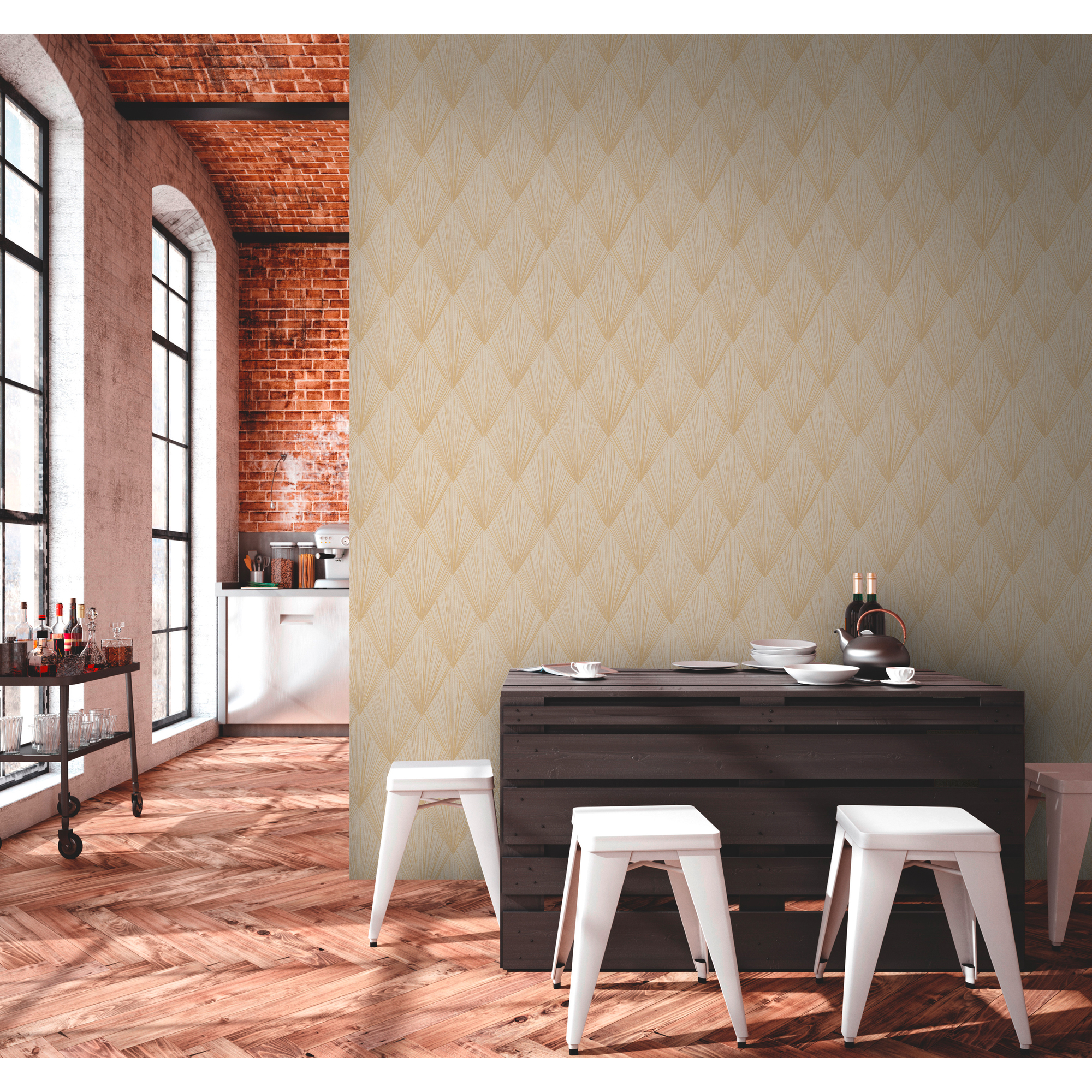 Vliestapete Art Deco Gold im Esszimmer