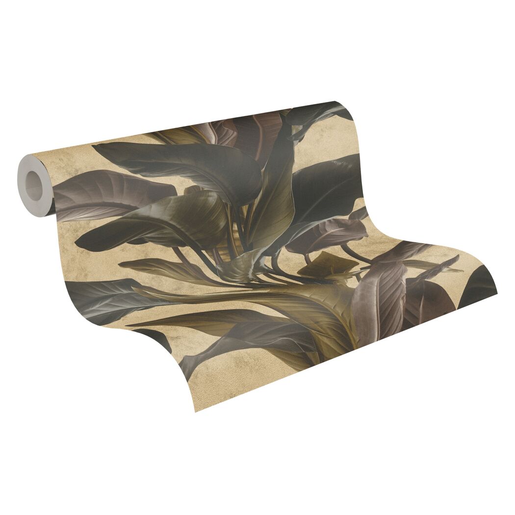 Rolle Tapete mit Blättern in Gold und Dunkelgrün
