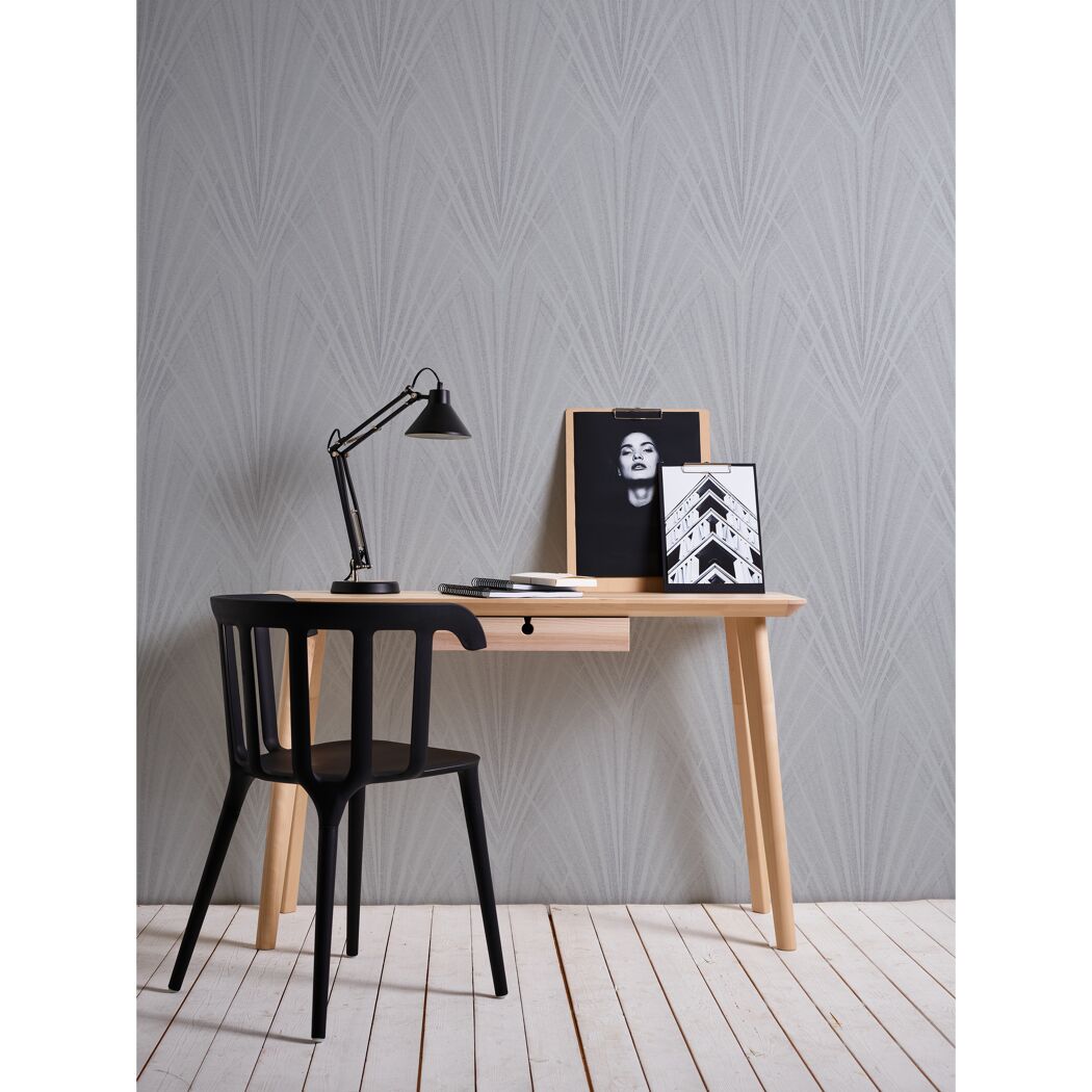 Schreibtisch mit grauer Tapete New Elegance Floral
