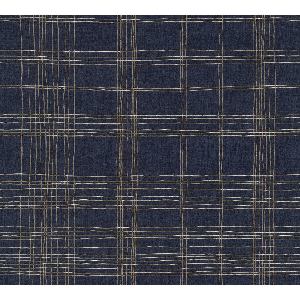 Blaue Vliestapete mit goldenen Linien