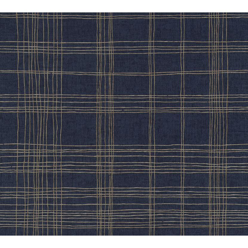 Blaue Vliestapete mit goldenen Linien