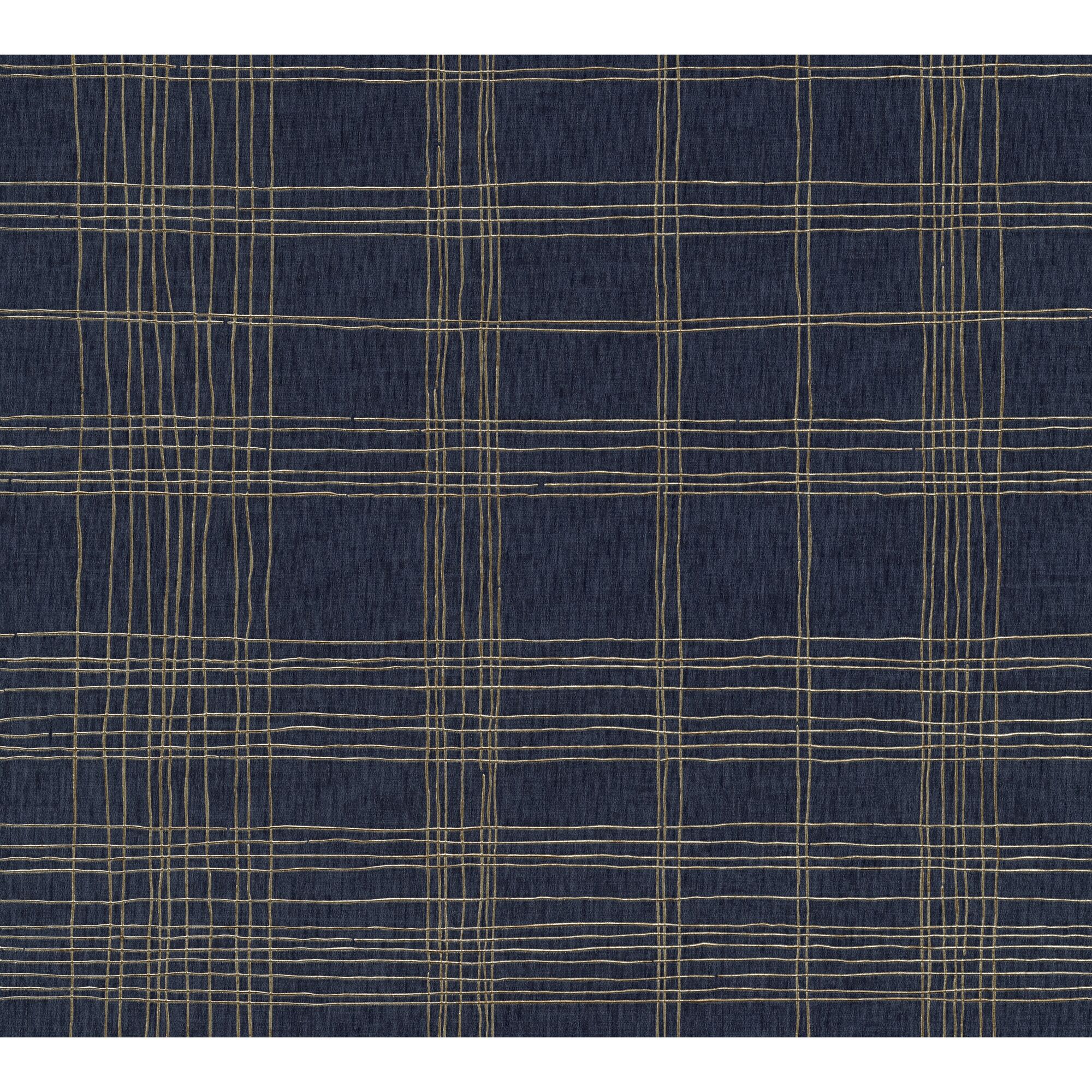 Blaue Vliestapete mit goldenen Linien