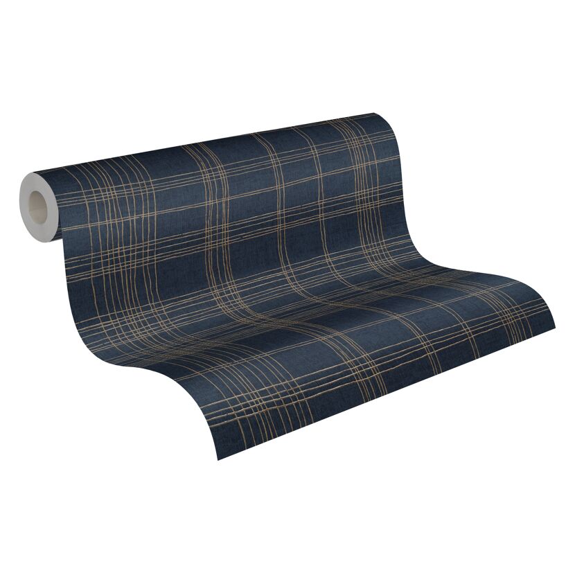 Rolle dunkelblaue Vliestapete mit goldenen Linien
