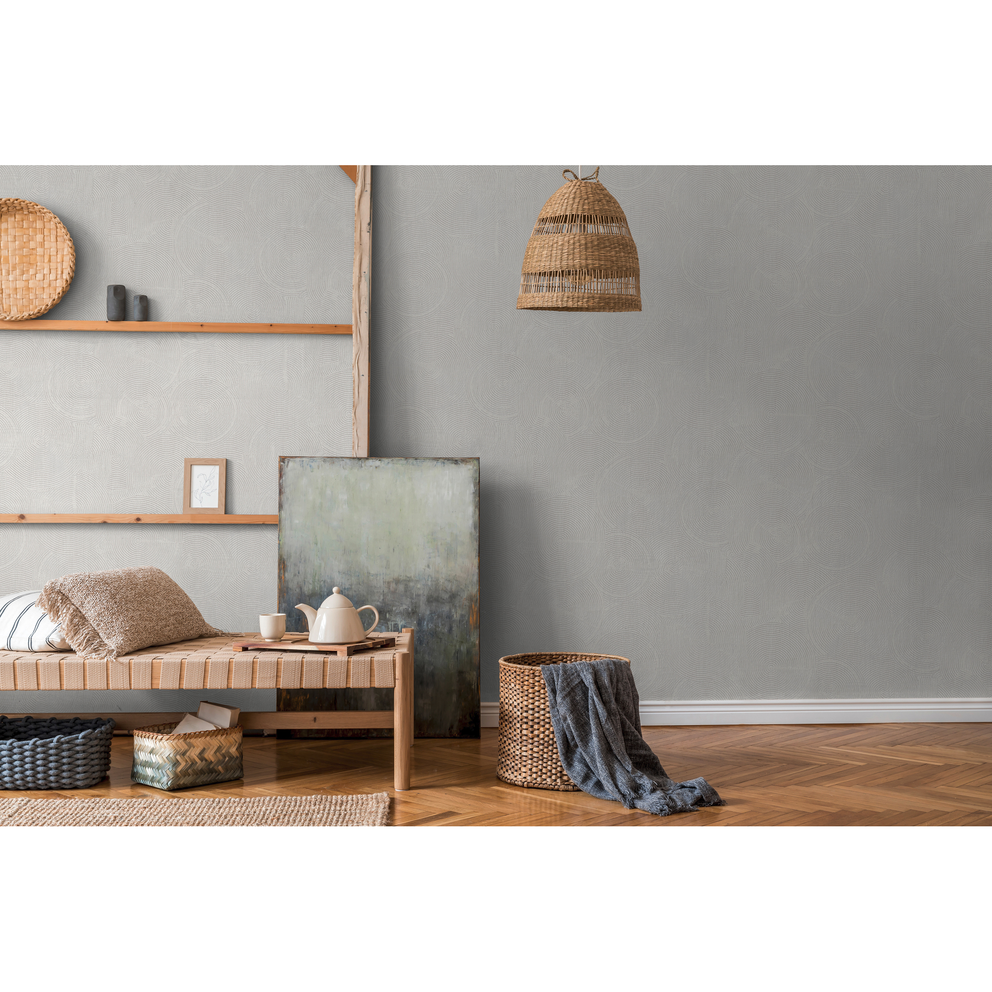 Wohnzimmer mit grauer Vliestapete Mesto 2