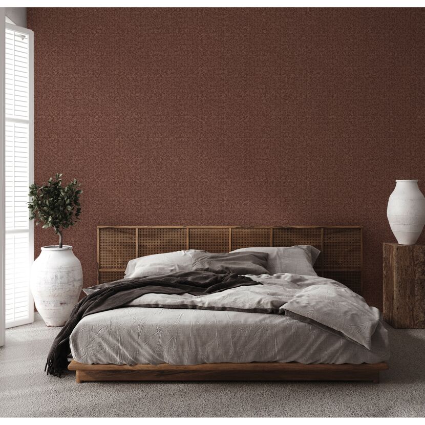 Schlafzimmer mit roter Vliestapete Mesto 2 Ornament