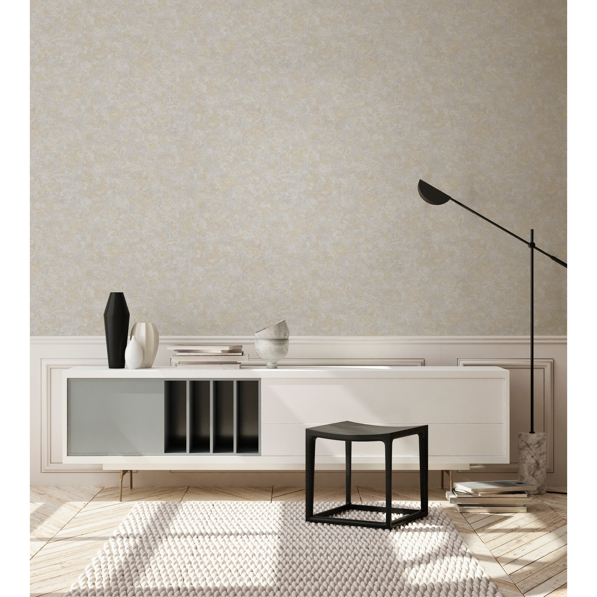Vliestapete Mesto 2 Uni grau an der Wand