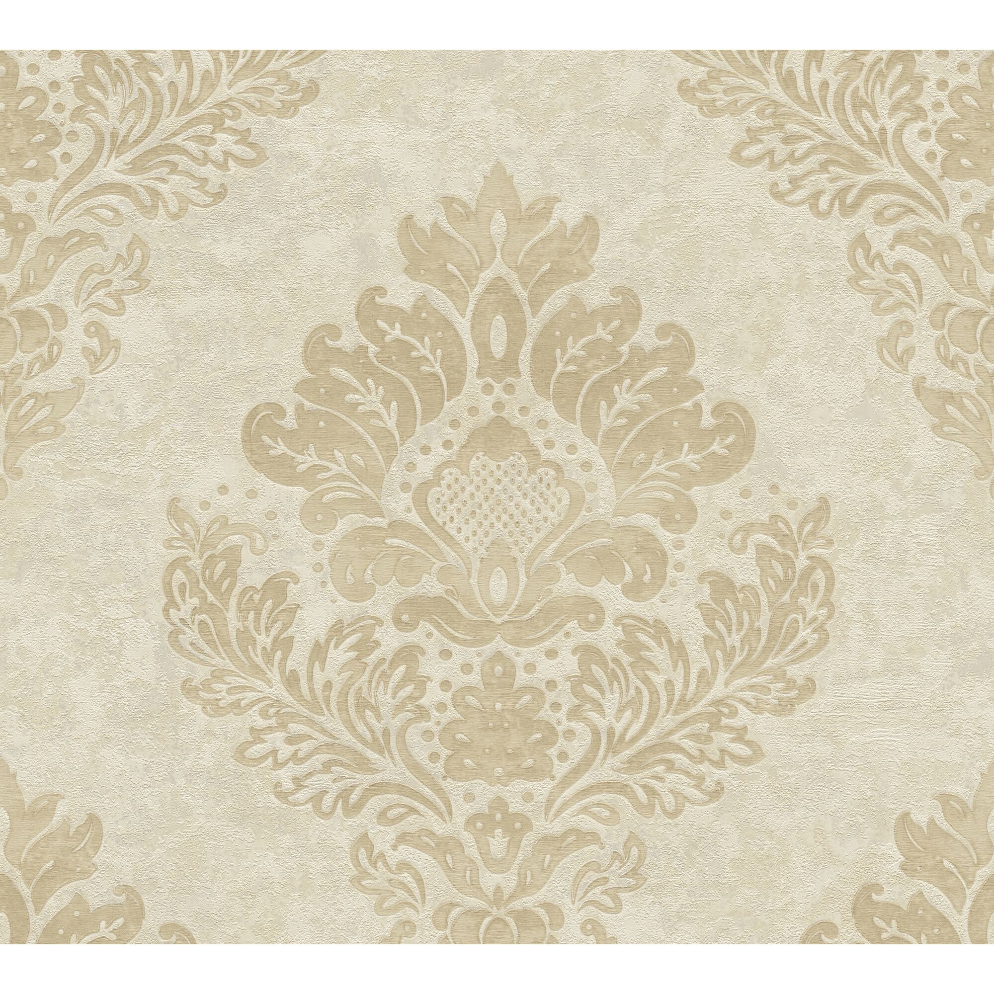 Beige Vliestapete Mesto 2 mit Damast-Muster