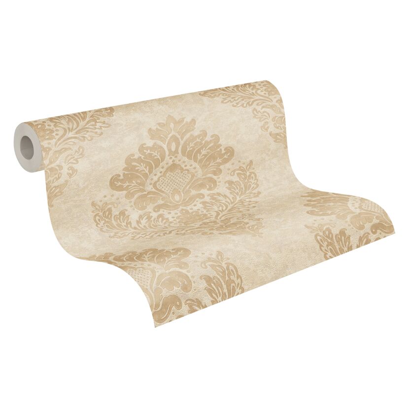 Beige Vliestapete Mesto 2 mit Damast Muster auf einer Rolle