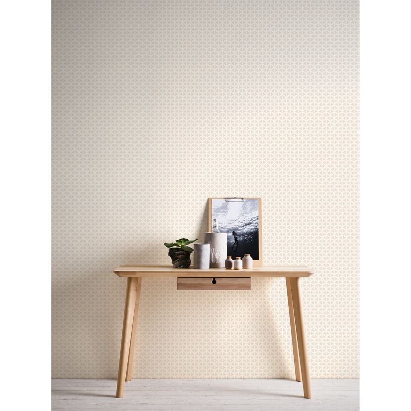 Beige Vliestapete mit goldenem Fächermuster