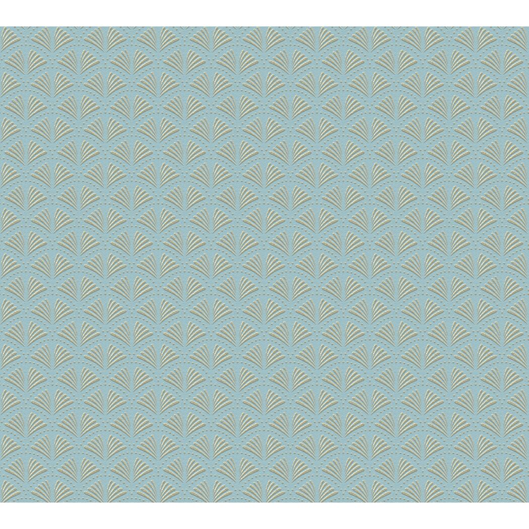 Blaues Muster mit goldenen Ornamenten.
