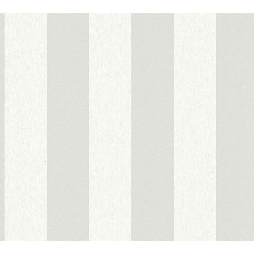 Grau-weiße Vliestapete mit vertikalen Streifen