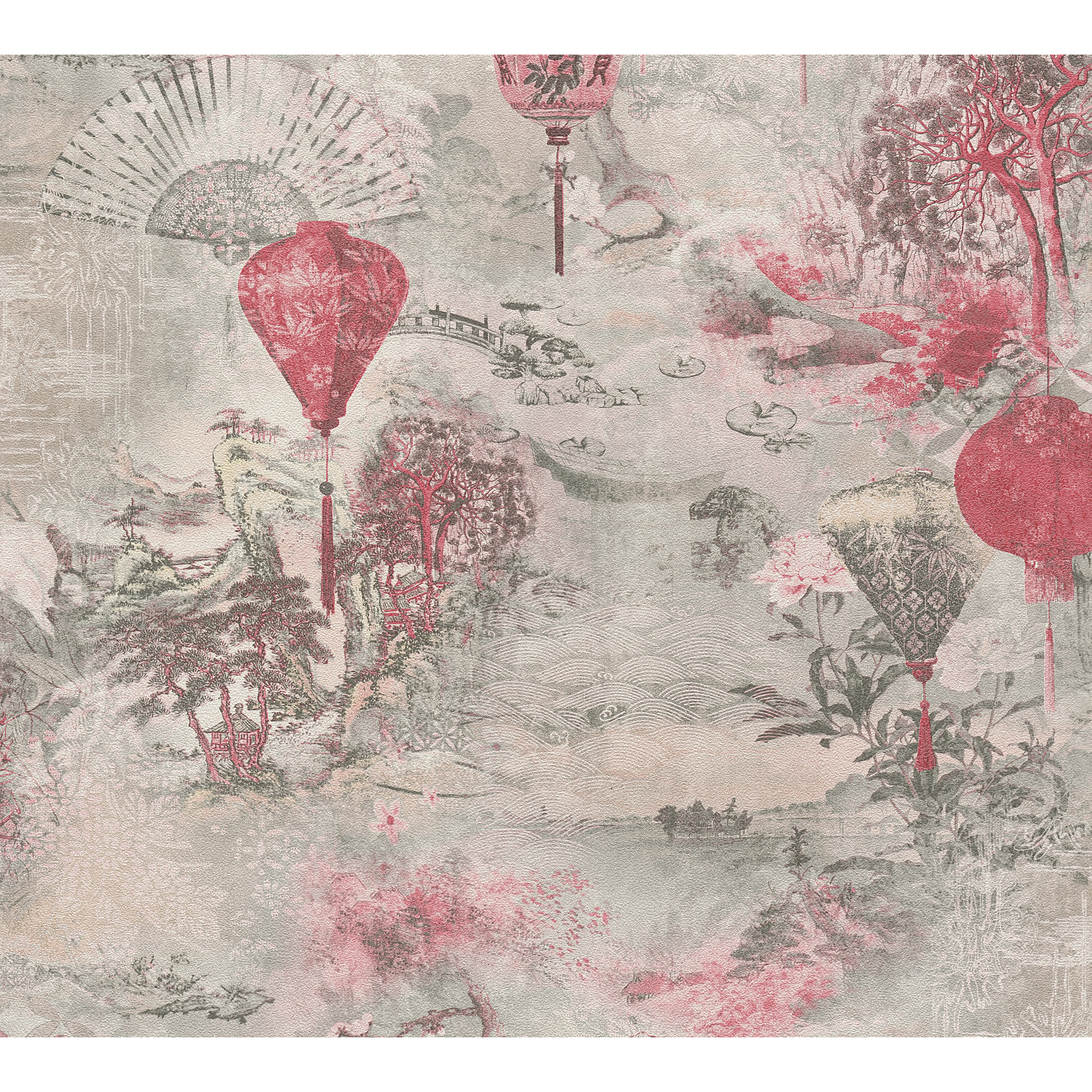 Vliestapete 'Asian Fusion' Landschaft rosa 0,53 x 10,05 m