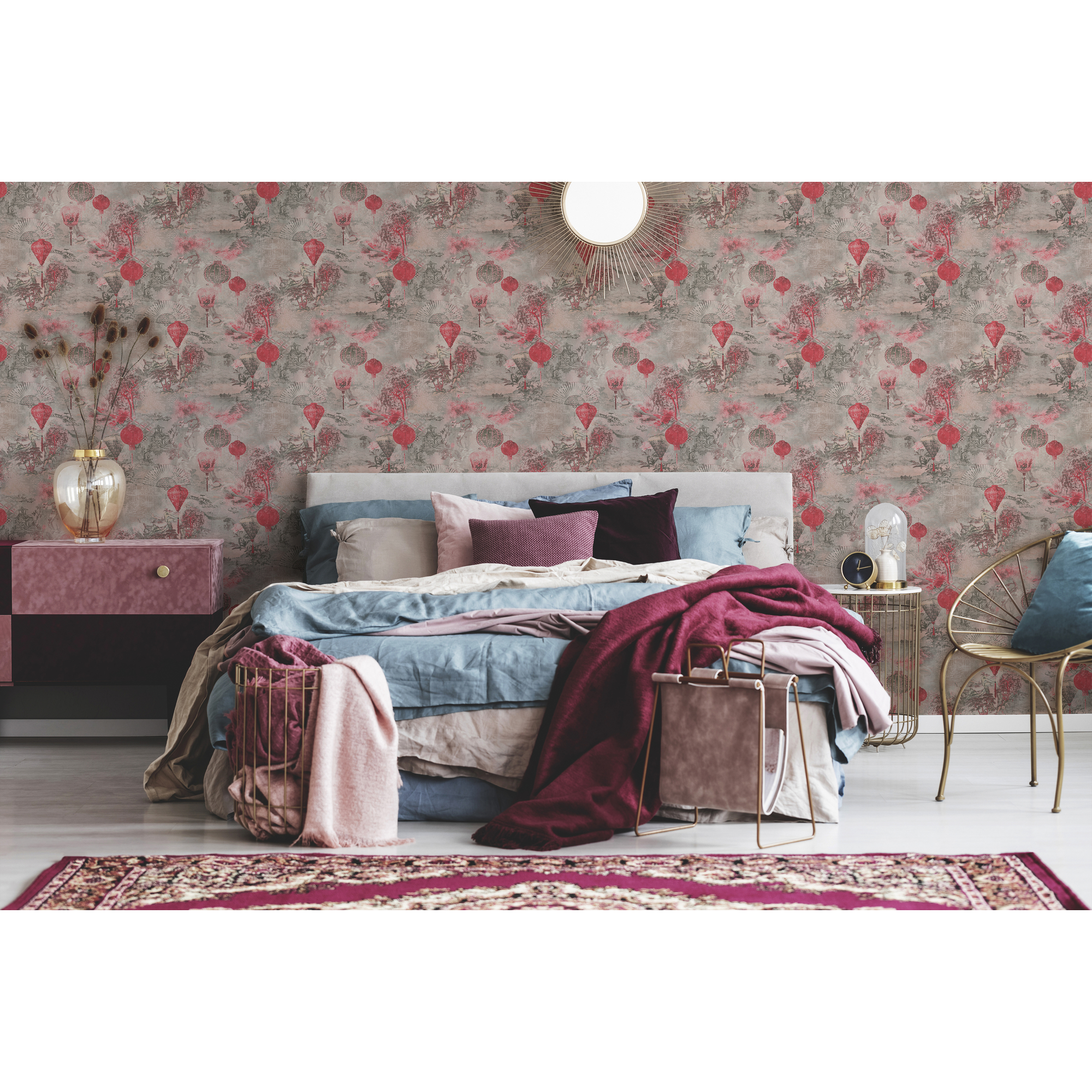 Vliestapete 'Asian Fusion' Landschaft rosa 0,53 x 10,05 m