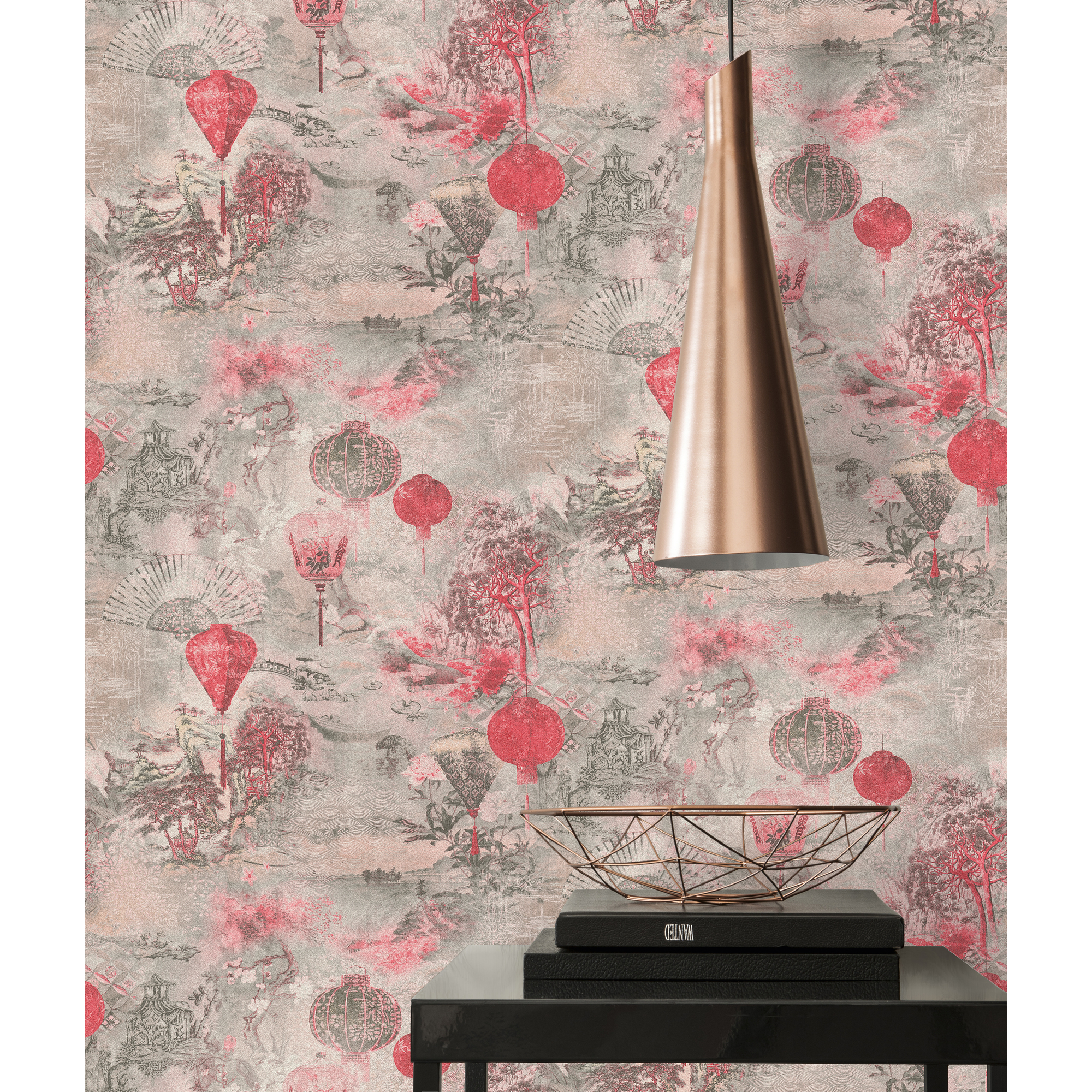 Vliestapete 'Asian Fusion' Landschaft rosa 0,53 x 10,05 m