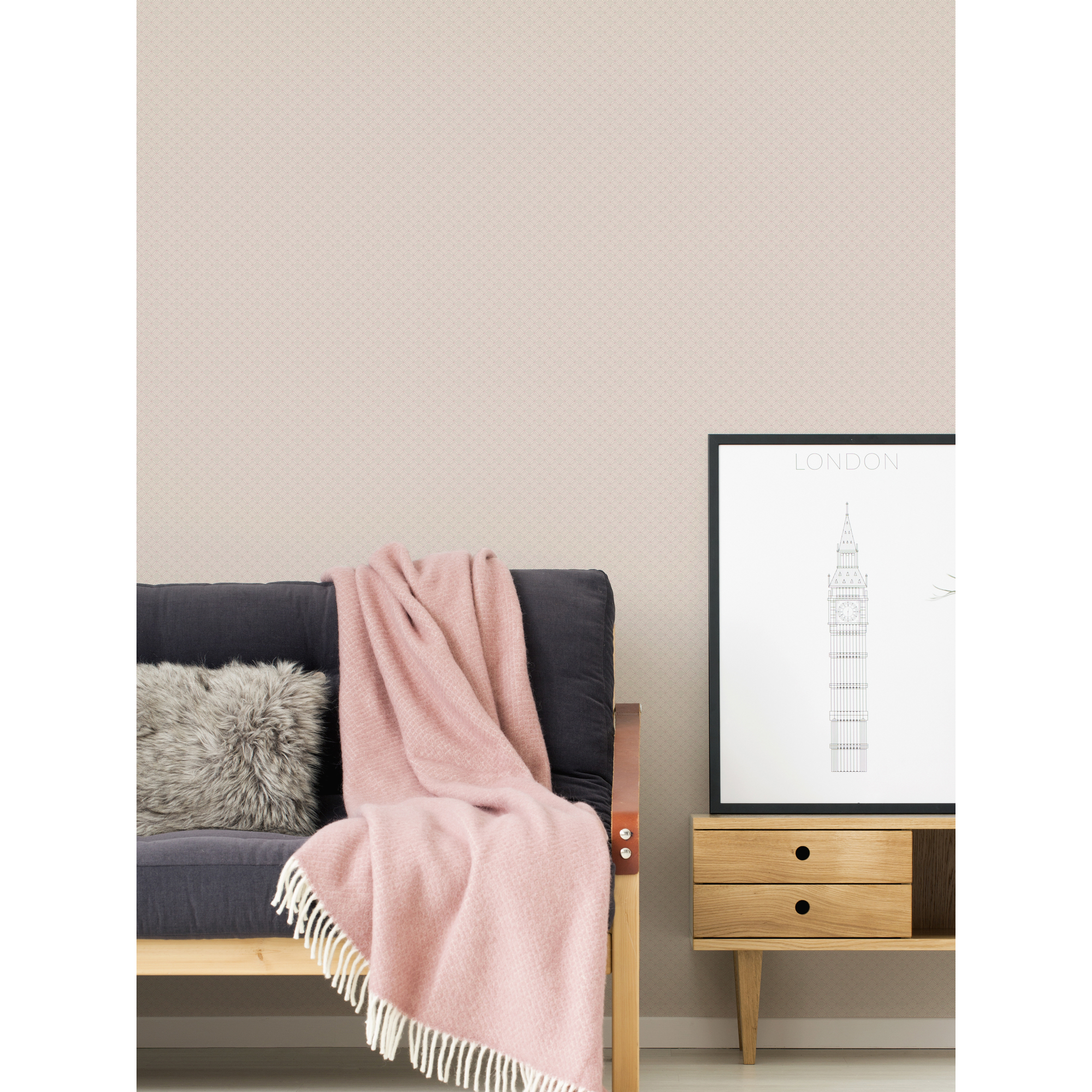 Wohnzimmer mit Vliestapete Asian Fusion rosa