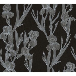 Vliestapete 'Daniel Hechter 6' Blüten schwarz/grau/weiß 53 x 1005 cm